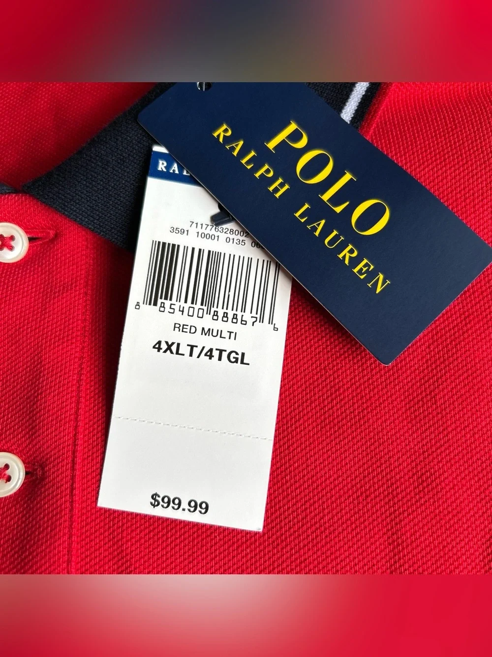 NWT Polo Ralph Lauren Shirt Mens 4XL TALL Red/Blue Side Panel Signature Big Pony